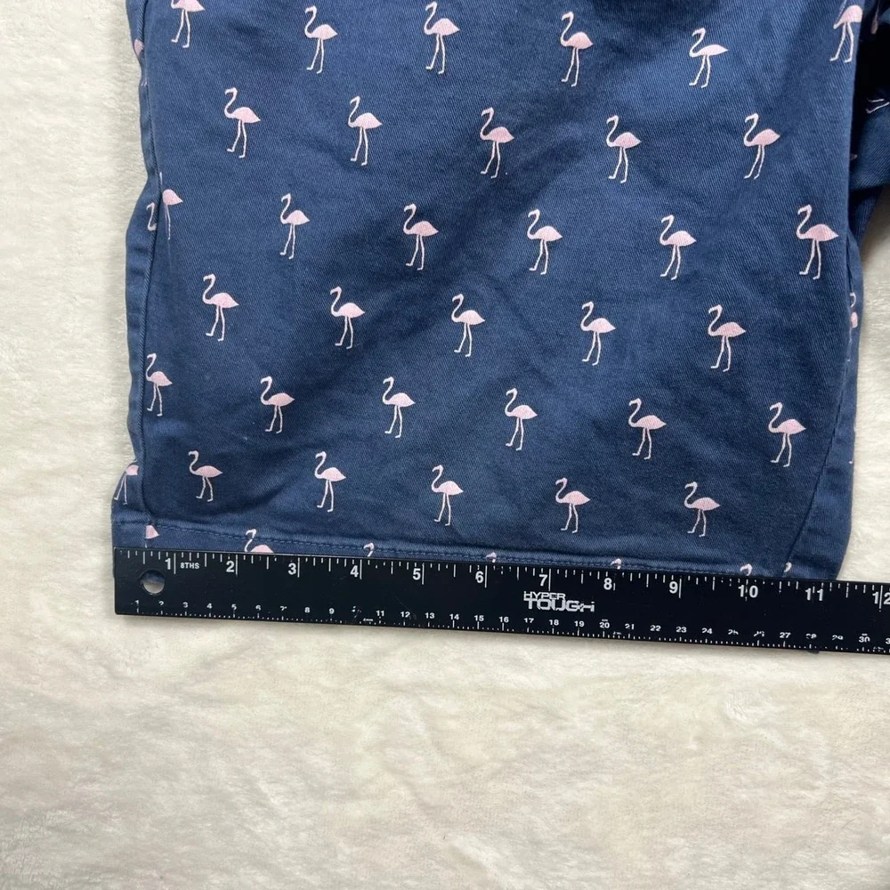 J Crew Mens 36 Navy Blue Pink Flamingo Embroidered Chino Shorts 9 Inseam Cotton